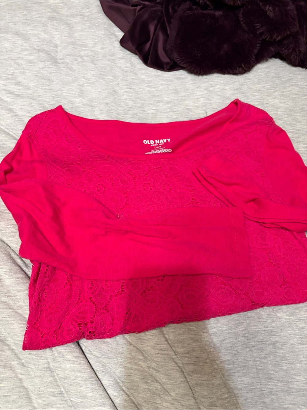 Old Navy Bright Pink Lace-Front Long Sleeve Tee